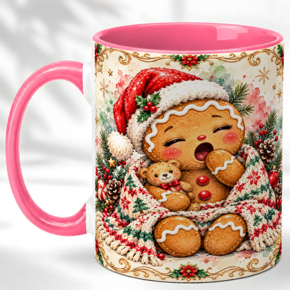 #pl[11oz|Pink] Cozy Gingerbread Coffee Mug, Christmas Cookie Mug, Ceramic Cup