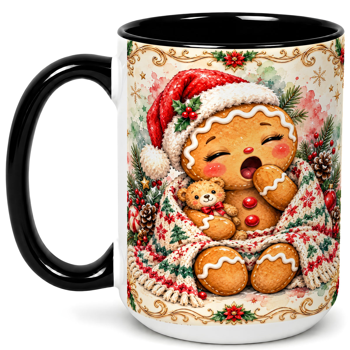 #pl[15oz|Black] Cozy Gingerbread Coffee Mug, Christmas Cookie Mug, Ceramic Cup