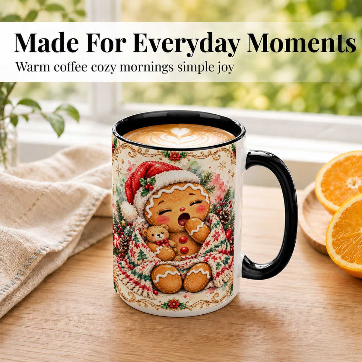 #pl[15oz|Black] Cozy Gingerbread Coffee Mug, Christmas Cookie Mug, Ceramic Cup