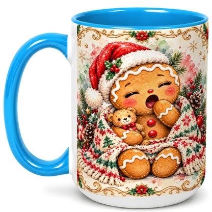 #pl[15oz|Blue] Cozy Gingerbread Coffee Mug, Christmas Cookie Mug, Ceramic Cup