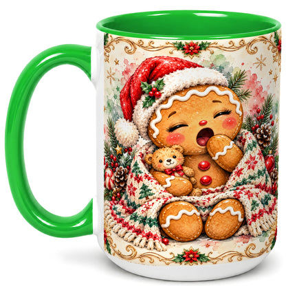 #pl[15oz|Green] Cozy Gingerbread Coffee Mug, Christmas Cookie Mug, Ceramic Cup