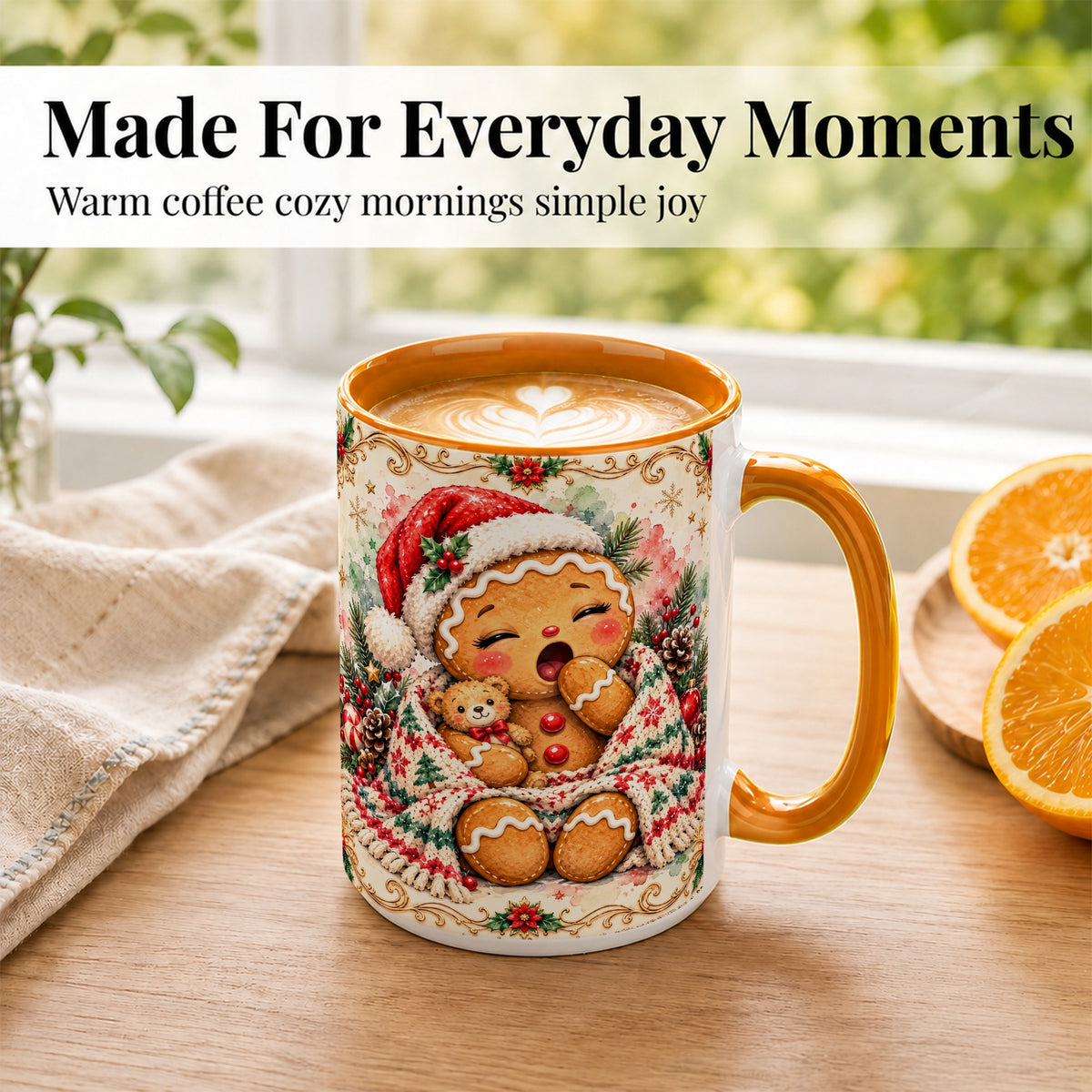 #pl[15oz|Orange] Cozy Gingerbread Coffee Mug, Christmas Cookie Mug, Ceramic Cup