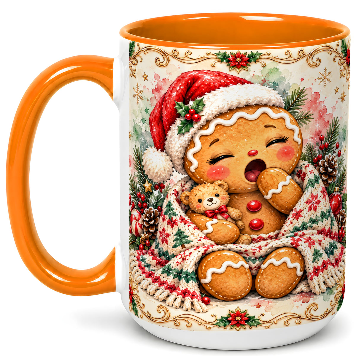 #pl[15oz|Orange] Cozy Gingerbread Coffee Mug, Christmas Cookie Mug, Ceramic Cup