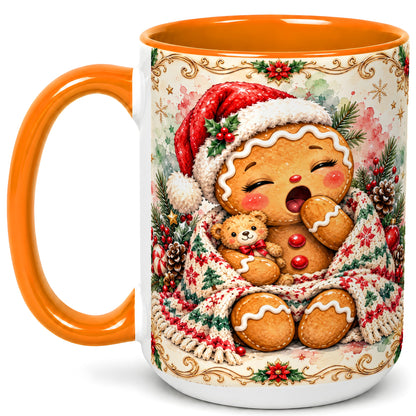#pl[15oz|Orange] Cozy Gingerbread Coffee Mug, Christmas Cookie Mug, Ceramic Cup