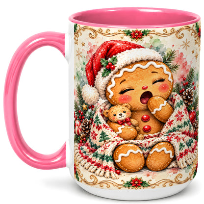 #pl[15oz|Pink] Cozy Gingerbread Coffee Mug, Christmas Cookie Mug, Ceramic Cup