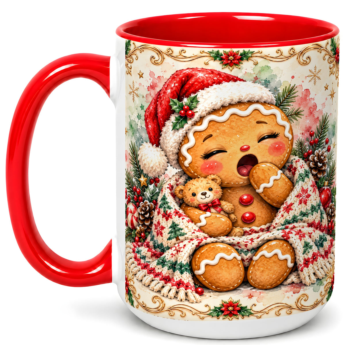 #pl[15oz|Red] Cozy Gingerbread Coffee Mug, Christmas Cookie Mug, Ceramic Cup