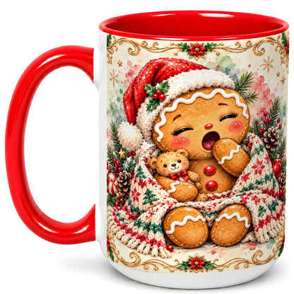#pl[15oz|Red] Cozy Gingerbread Coffee Mug, Christmas Cookie Mug, Ceramic Cup