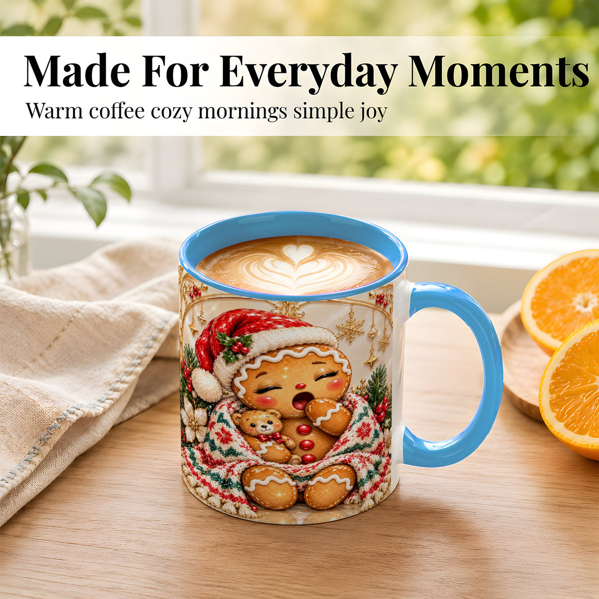 #pl[11oz|Blue] Cozy Gingerbread Coffee Mug, Winter Cookie Mug, Ceramic Cup