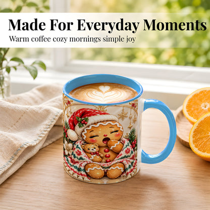#pl[11oz|Blue] Cozy Gingerbread Coffee Mug, Winter Cookie Mug, Ceramic Cup