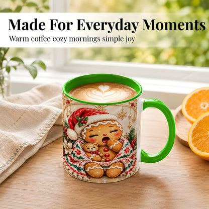 #pl[11oz|Green] Cozy Gingerbread Coffee Mug, Winter Cookie Mug, Ceramic Cup
