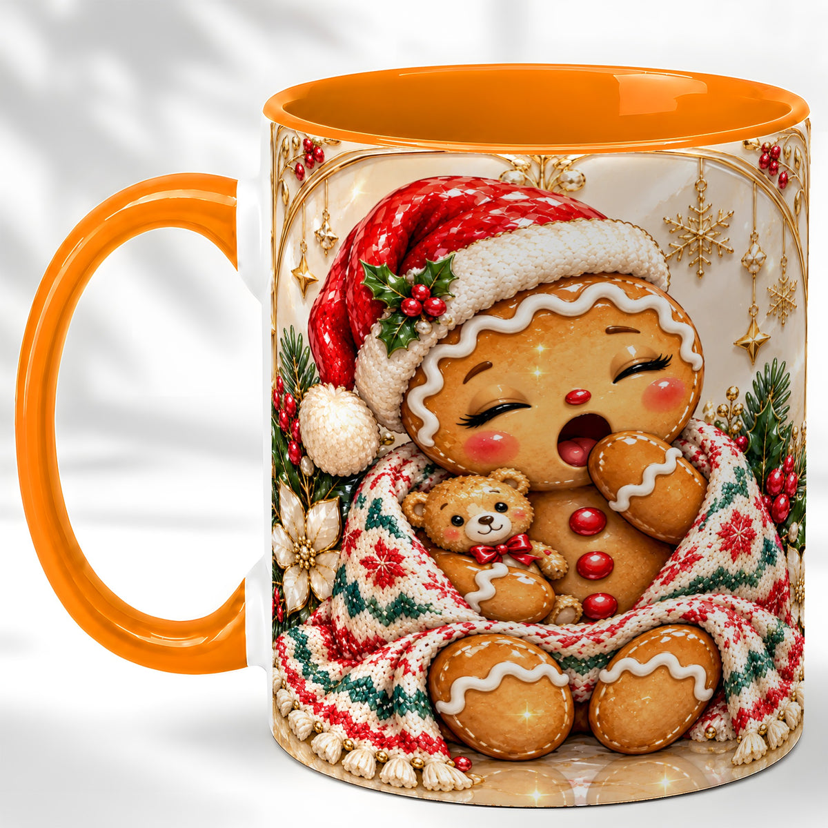 #pl[11oz|Orange] Cozy Gingerbread Coffee Mug, Winter Cookie Mug, Ceramic Cup