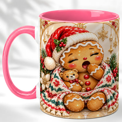#pl[11oz|Pink] Cozy Gingerbread Coffee Mug, Winter Cookie Mug, Ceramic Cup