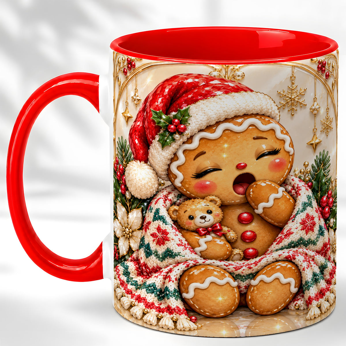 Cozy Gingerbread Coffee Mug, Winter Cookie Mug, Ceramic Cup