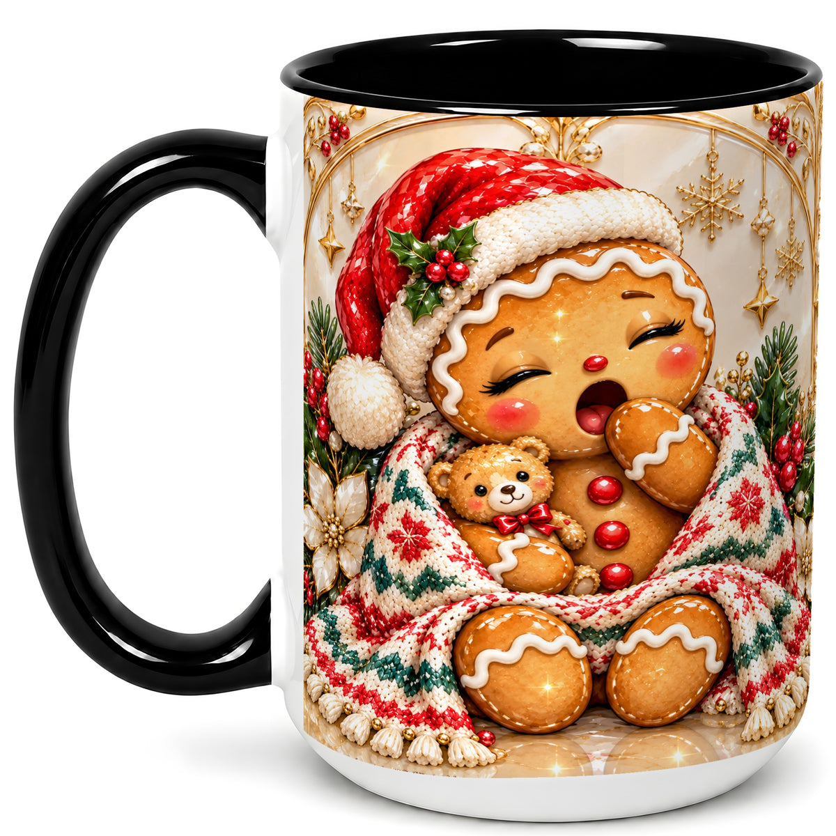#pl[15oz|Black] Cozy Gingerbread Coffee Mug, Winter Cookie Mug, Ceramic Cup