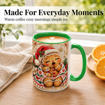 #pl[15oz|Green] Cozy Gingerbread Coffee Mug, Winter Cookie Mug, Ceramic Cup
