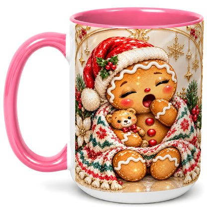 #pl[15oz|Pink] Cozy Gingerbread Coffee Mug, Winter Cookie Mug, Ceramic Cup