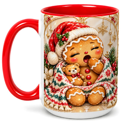 #pl[15oz|Red] Cozy Gingerbread Coffee Mug, Winter Cookie Mug, Ceramic Cup