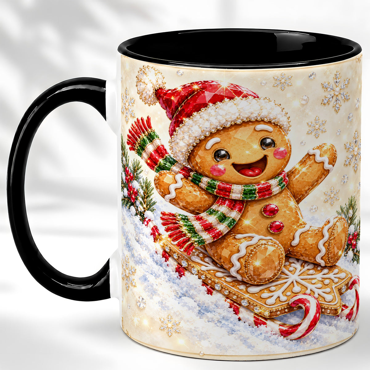 #pl[11oz|Black] Jeweled Gingerbread Coffee Mug, Christmas Cookie Mug, Ceramic Cup