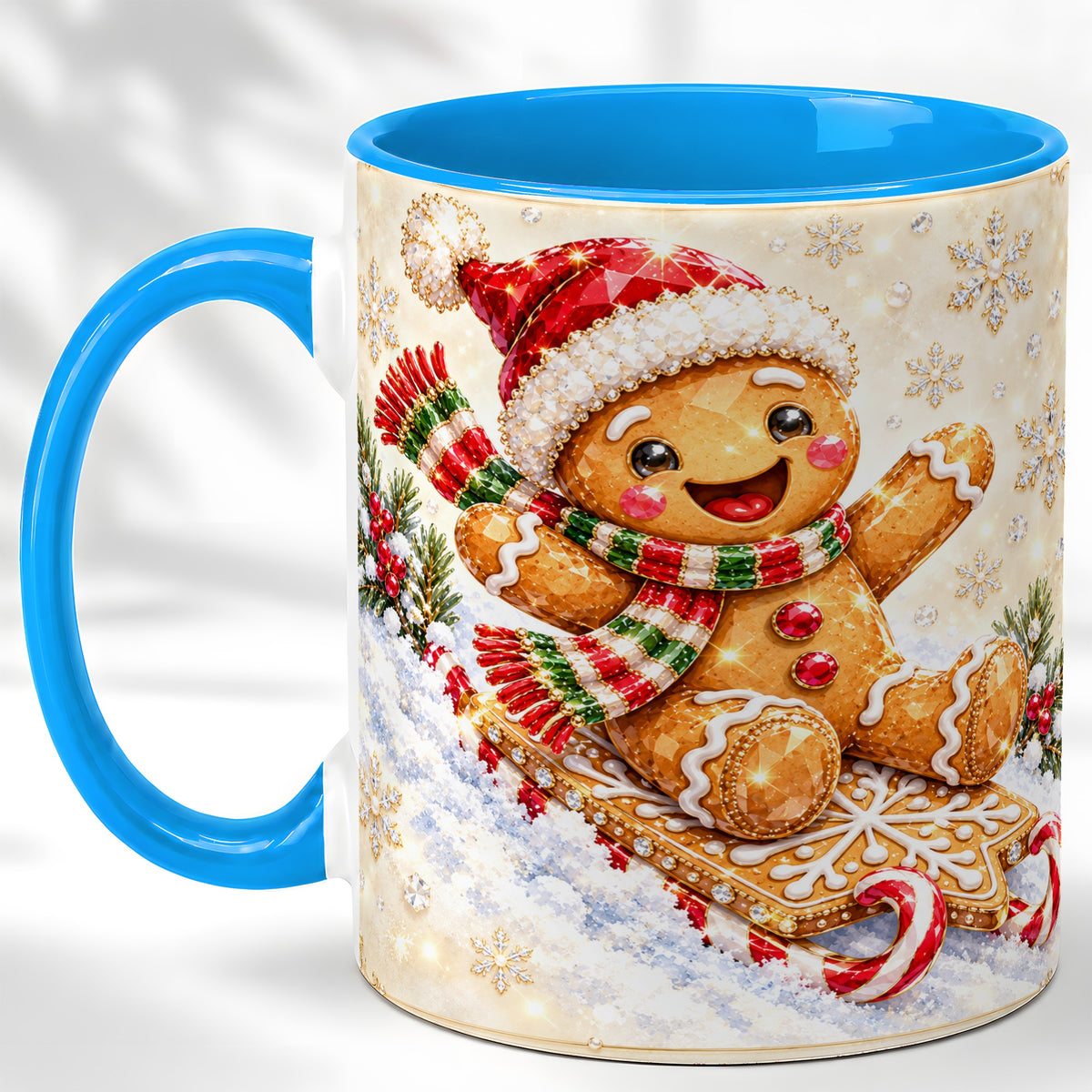 #pl[11oz|Blue] Jeweled Gingerbread Coffee Mug, Christmas Cookie Mug, Ceramic Cup