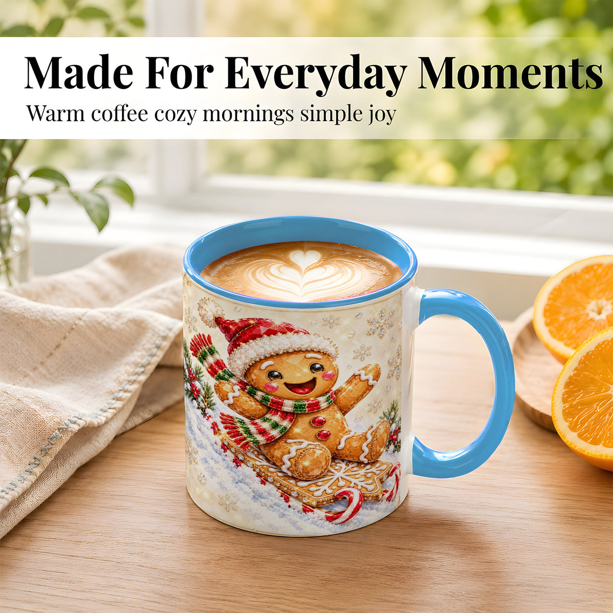 #pl[11oz|Blue] Jeweled Gingerbread Coffee Mug, Christmas Cookie Mug, Ceramic Cup