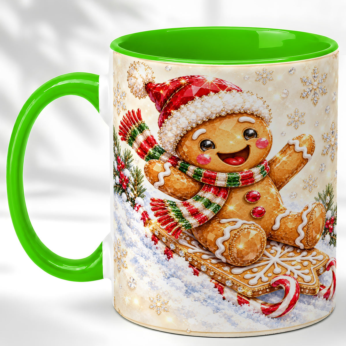#pl[11oz|Green] Jeweled Gingerbread Coffee Mug, Christmas Cookie Mug, Ceramic Cup