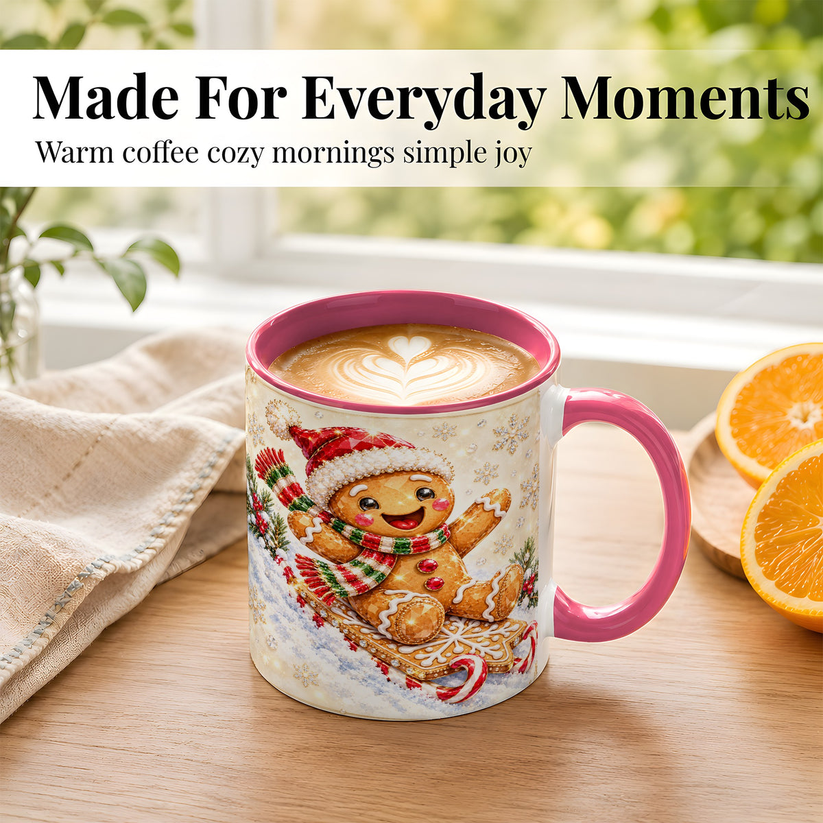 #pl[11oz|Pink] Jeweled Gingerbread Coffee Mug, Christmas Cookie Mug, Ceramic Cup