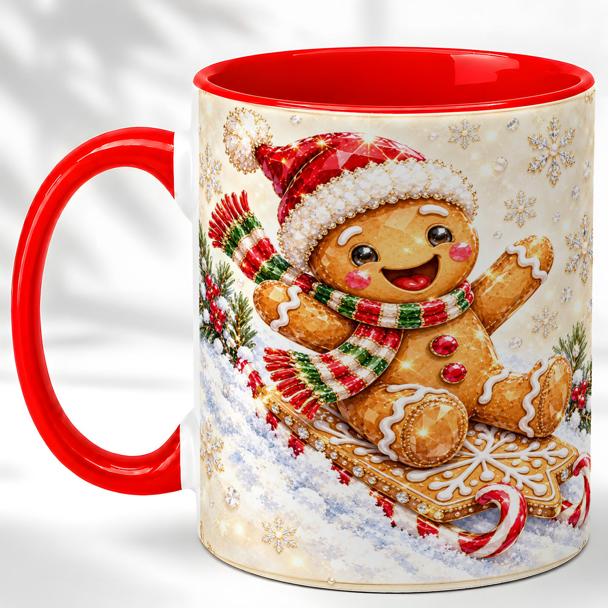 Jeweled Gingerbread Coffee Mug, Christmas Cookie Mug, Ceramic Cup