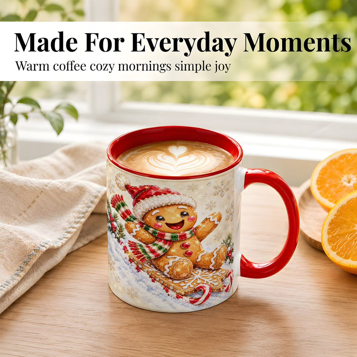 #pl[11oz|Red] Jeweled Gingerbread Coffee Mug, Christmas Cookie Mug, Ceramic Cup