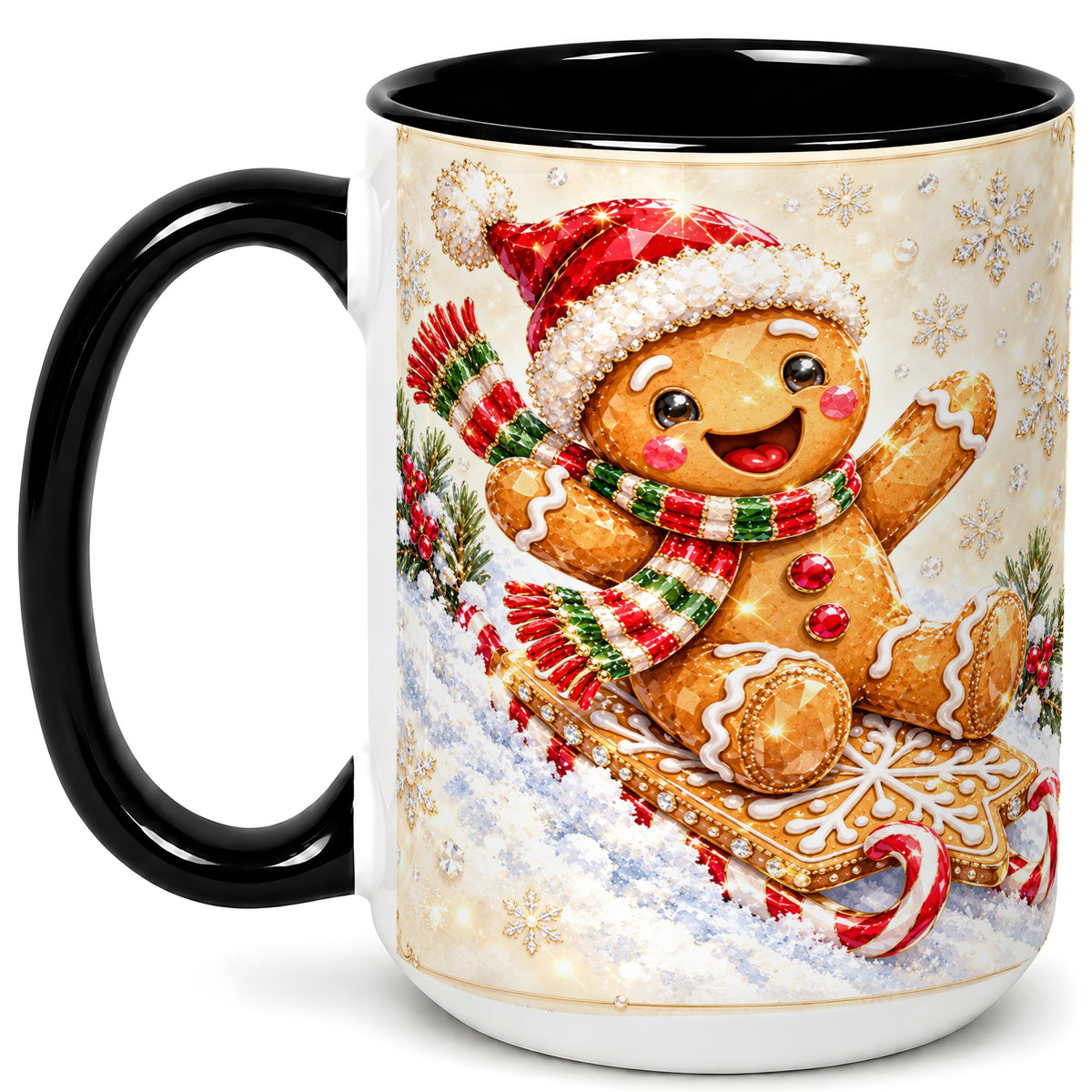 #pl[15oz|Black] Jeweled Gingerbread Coffee Mug, Christmas Cookie Mug, Ceramic Cup