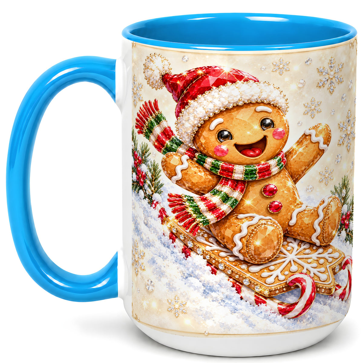 #pl[15oz|Blue] Jeweled Gingerbread Coffee Mug, Christmas Cookie Mug, Ceramic Cup