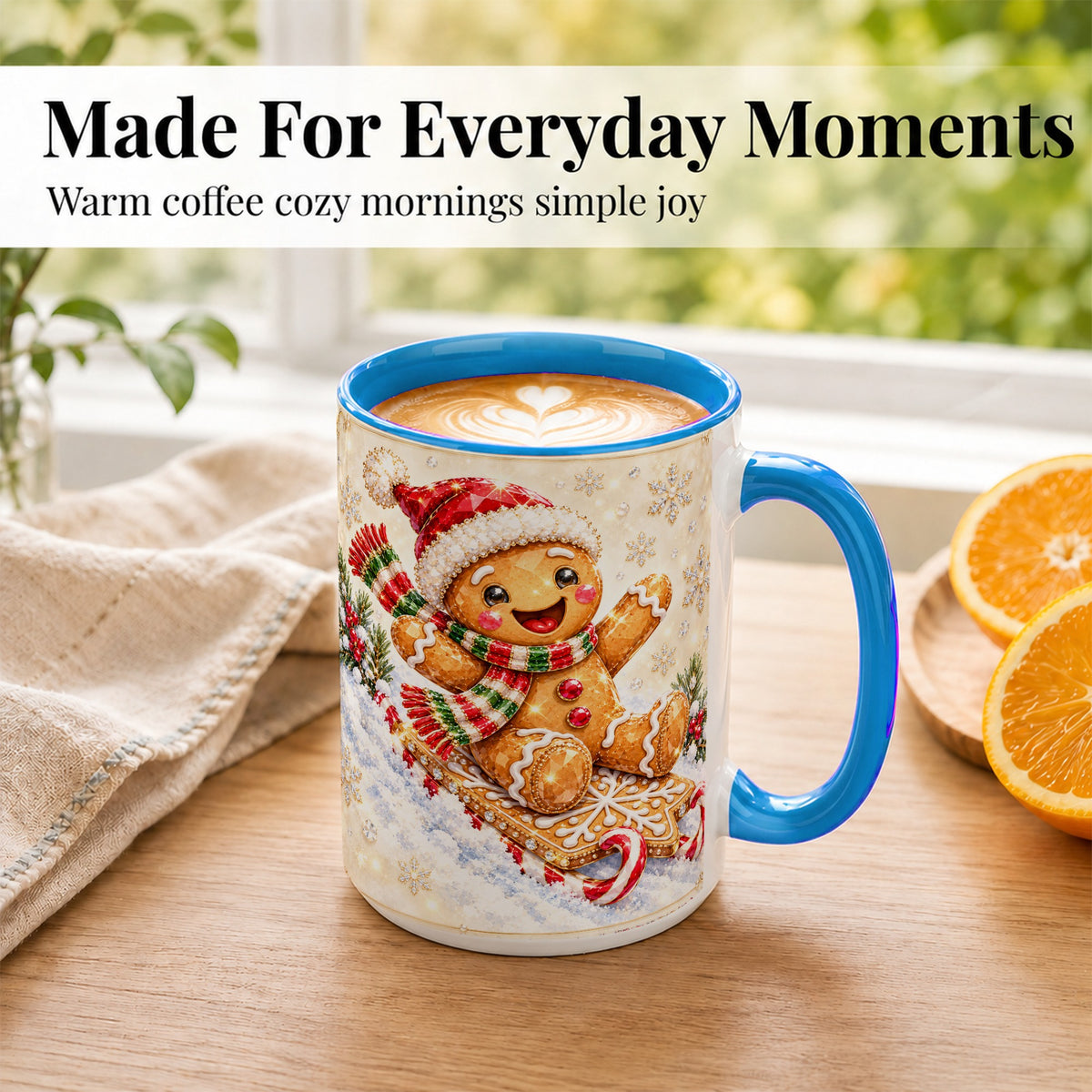 #pl[15oz|Blue] Jeweled Gingerbread Coffee Mug, Christmas Cookie Mug, Ceramic Cup