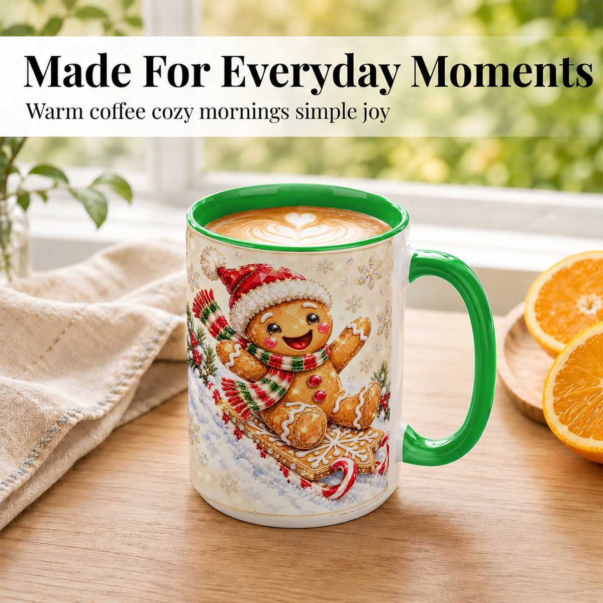 #pl[15oz|Green] Jeweled Gingerbread Coffee Mug, Christmas Cookie Mug, Ceramic Cup