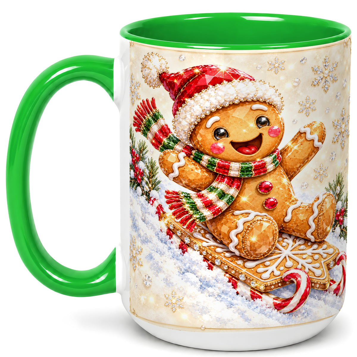 #pl[15oz|Green] Jeweled Gingerbread Coffee Mug, Christmas Cookie Mug, Ceramic Cup