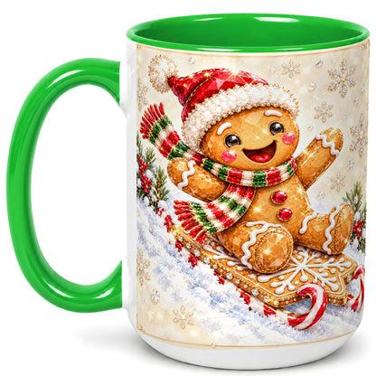 #pl[15oz|Green] Jeweled Gingerbread Coffee Mug, Christmas Cookie Mug, Ceramic Cup