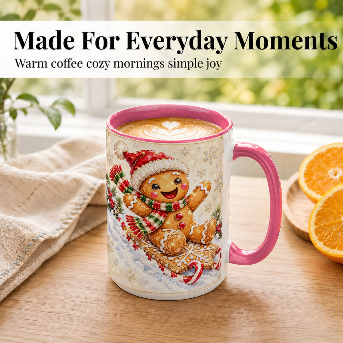 #pl[15oz|Pink] Jeweled Gingerbread Coffee Mug, Christmas Cookie Mug, Ceramic Cup