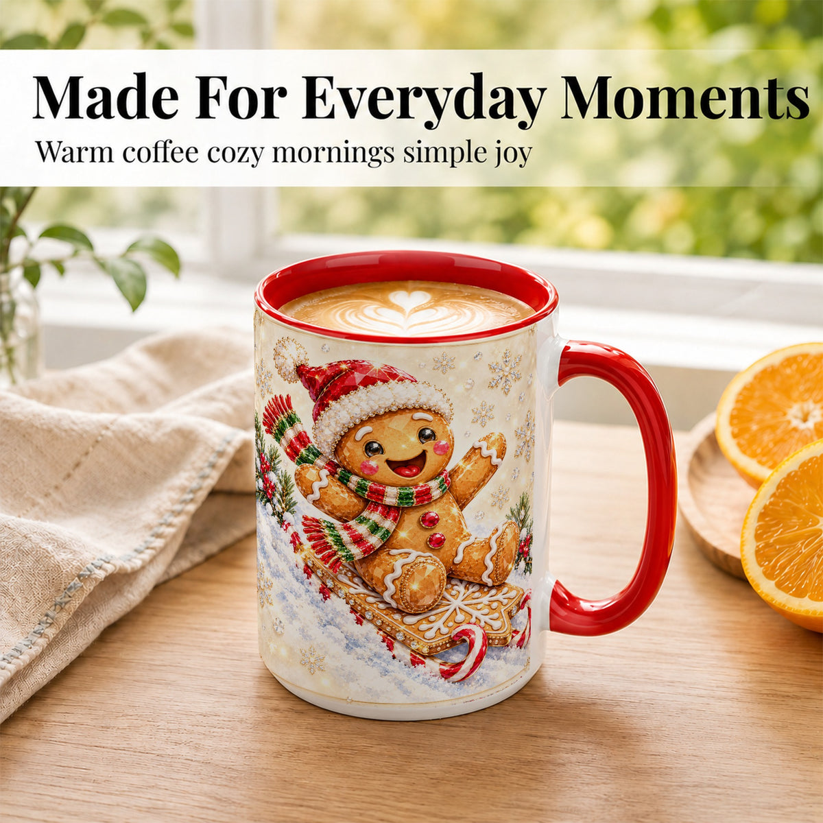 #pl[15oz|Red] Jeweled Gingerbread Coffee Mug, Christmas Cookie Mug, Ceramic Cup