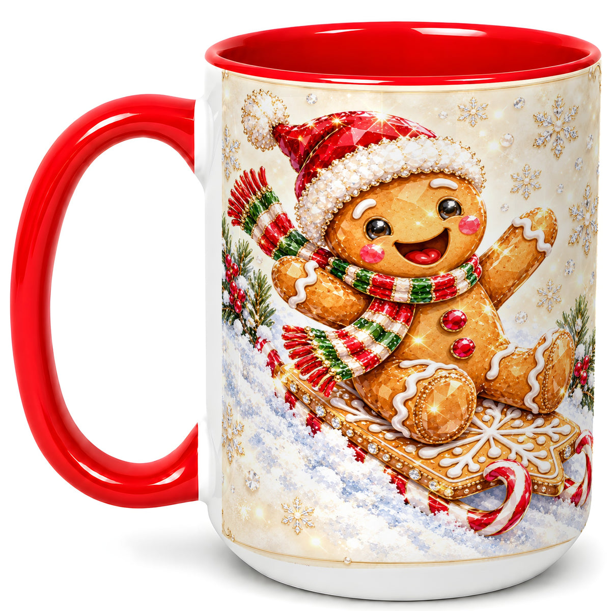 #pl[15oz|Red] Jeweled Gingerbread Coffee Mug, Christmas Cookie Mug, Ceramic Cup