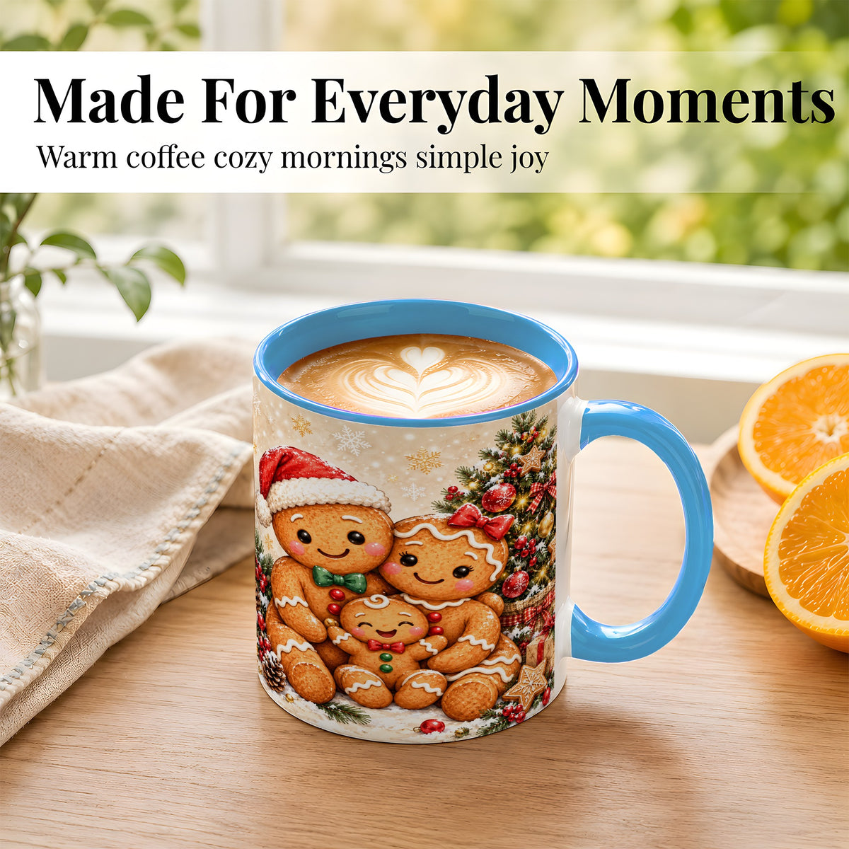 #pl[11oz|Blue] Gingerbread Family Coffee Mug, Christmas Cookie Mug, Ceramic Cup