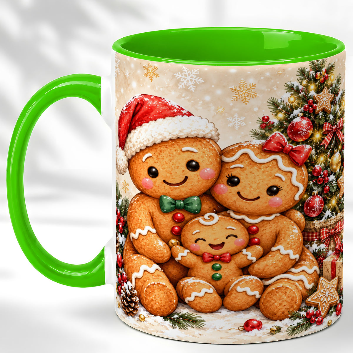 #pl[11oz|Green] Gingerbread Family Coffee Mug, Christmas Cookie Mug, Ceramic Cup