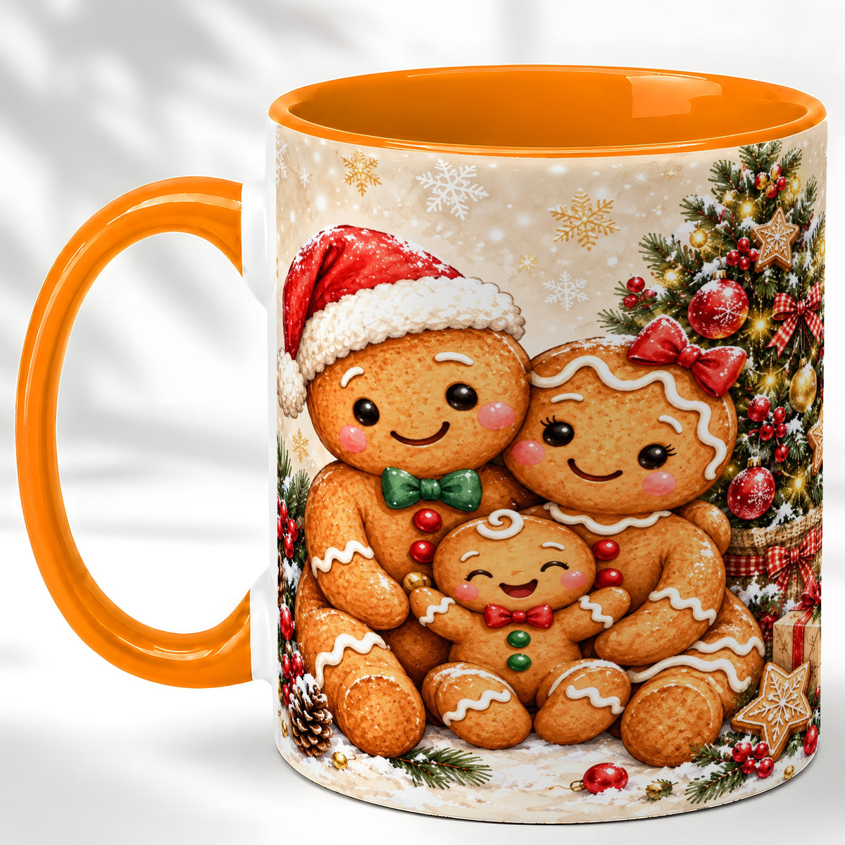 #pl[11oz|Orange] Gingerbread Family Coffee Mug, Christmas Cookie Mug, Ceramic Cup