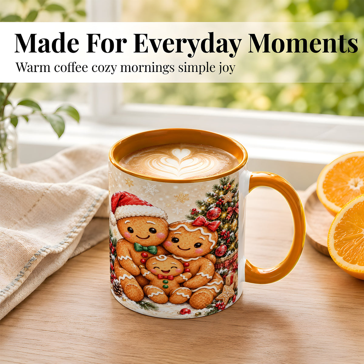 #pl[11oz|Orange] Gingerbread Family Coffee Mug, Christmas Cookie Mug, Ceramic Cup