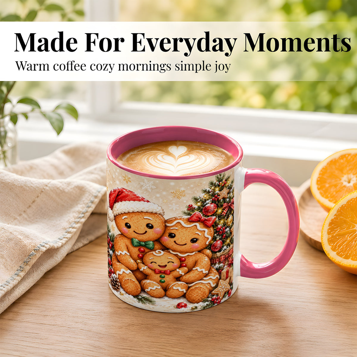 #pl[11oz|Pink] Gingerbread Family Coffee Mug, Christmas Cookie Mug, Ceramic Cup