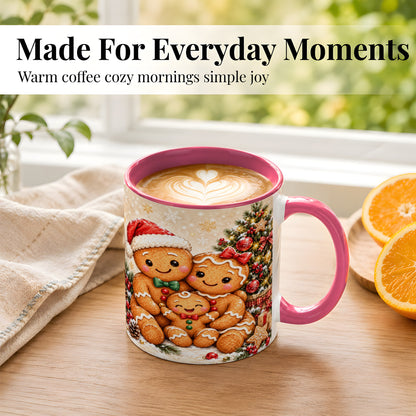 #pl[11oz|Pink] Gingerbread Family Coffee Mug, Christmas Cookie Mug, Ceramic Cup