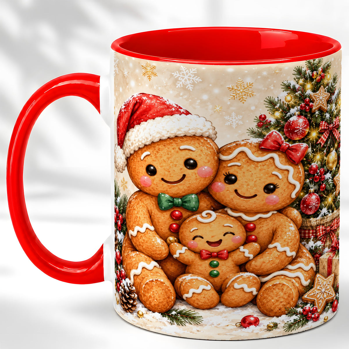 Gingerbread Family Coffee Mug, Christmas Cookie Mug, Ceramic Cup