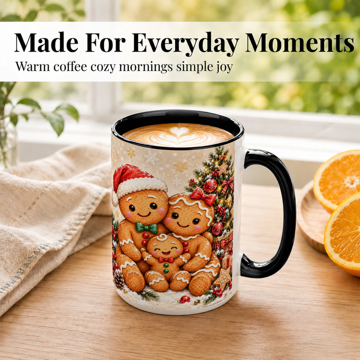 #pl[15oz|Black] Gingerbread Family Coffee Mug, Christmas Cookie Mug, Ceramic Cup