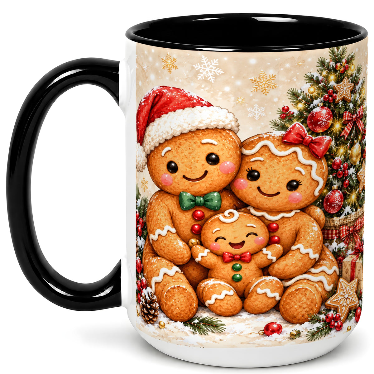 #pl[15oz|Black] Gingerbread Family Coffee Mug, Christmas Cookie Mug, Ceramic Cup