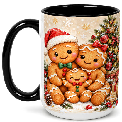 #pl[15oz|Black] Gingerbread Family Coffee Mug, Christmas Cookie Mug, Ceramic Cup