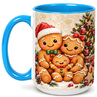#pl[15oz|Blue] Gingerbread Family Coffee Mug, Christmas Cookie Mug, Ceramic Cup
