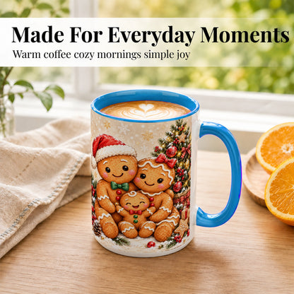 #pl[15oz|Blue] Gingerbread Family Coffee Mug, Christmas Cookie Mug, Ceramic Cup