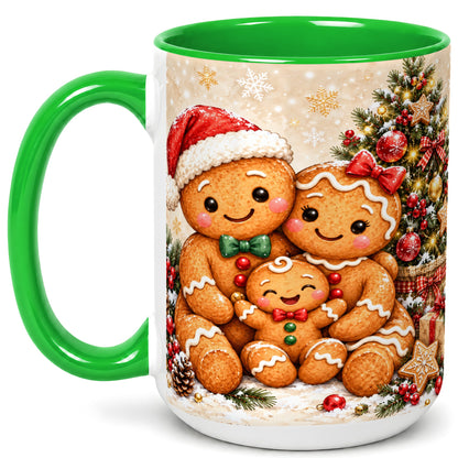 #pl[15oz|Green] Gingerbread Family Coffee Mug, Christmas Cookie Mug, Ceramic Cup